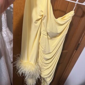 Club London Yellow Dress with Feather Trim
